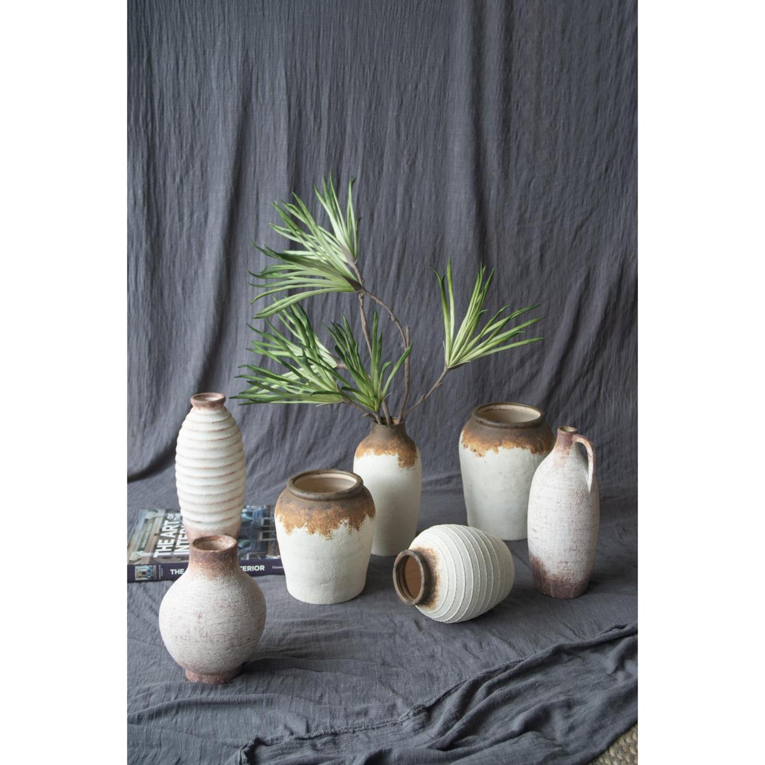 11" Ivory & Brown Round Ceramic Table Vase