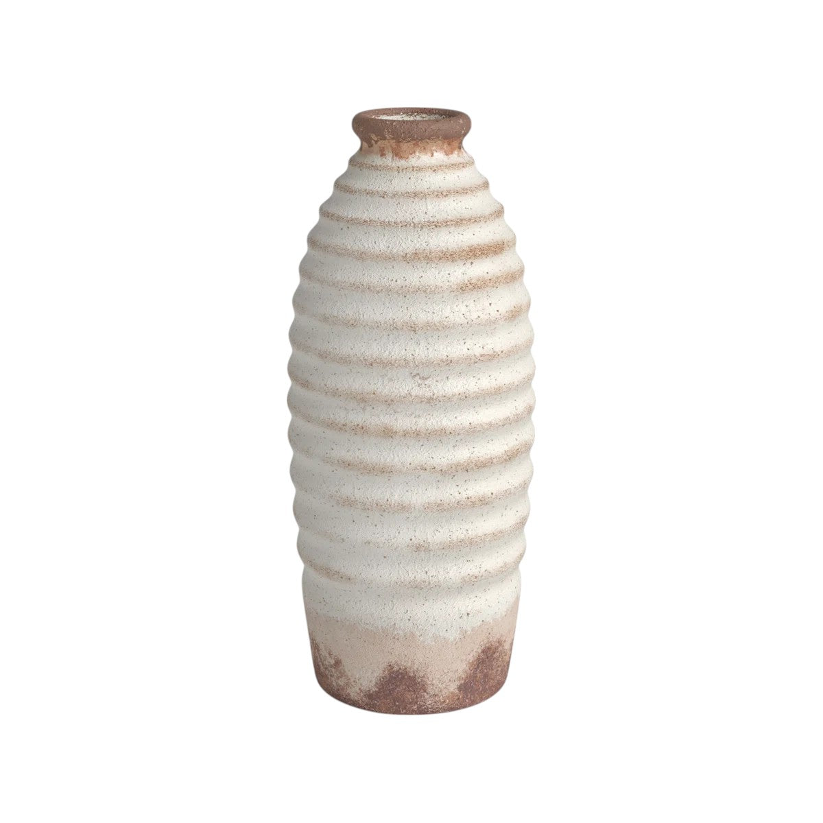 11" Ivory & Brown Round Ceramic Table Vase