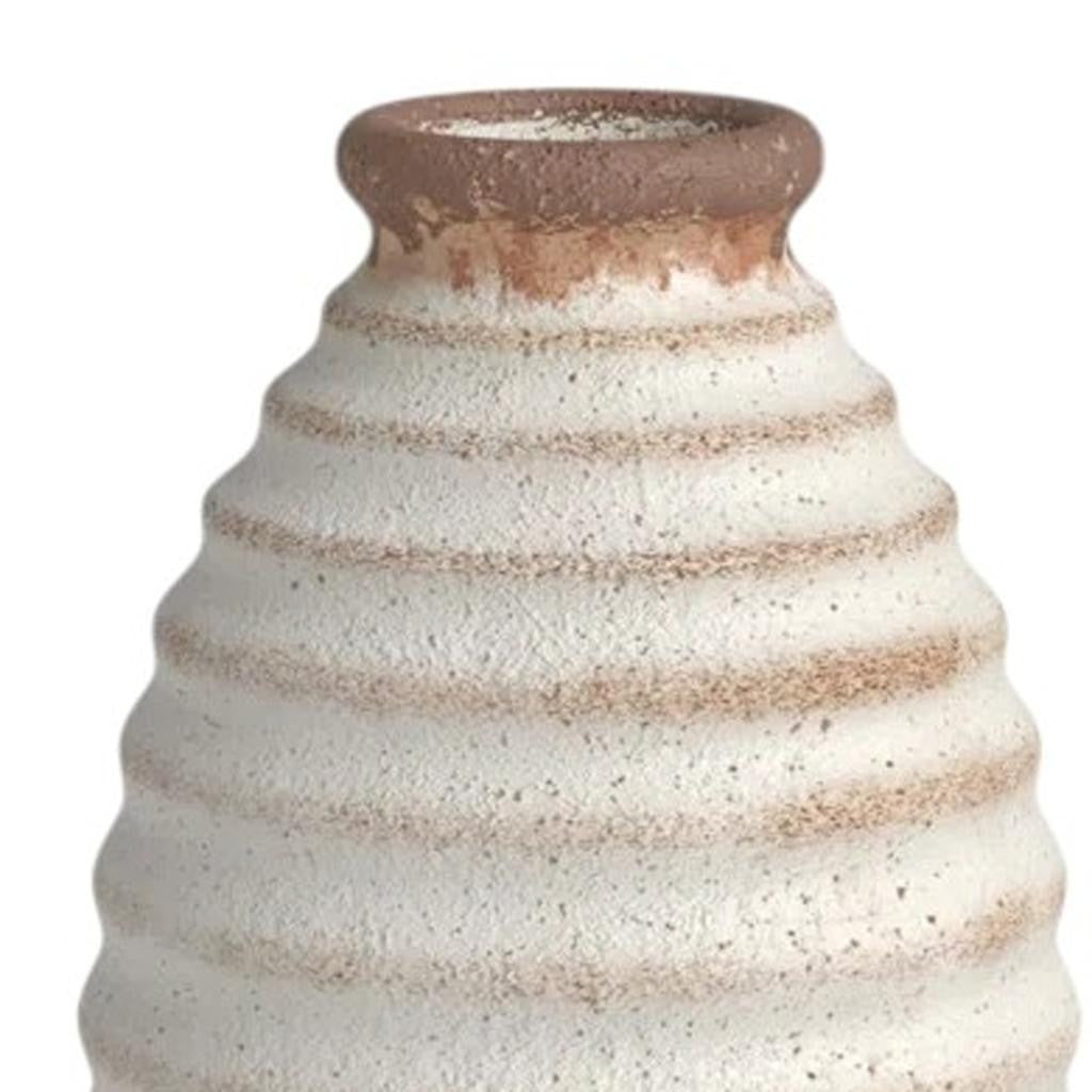 11" Ivory & Brown Round Ceramic Table Vase