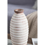 11" Ivory & Brown Round Ceramic Table Vase
