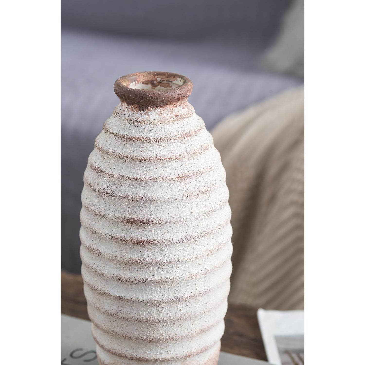 11" Ivory & Brown Round Ceramic Table Vase