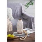 11" Ivory & Brown Round Ceramic Table Vase
