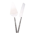 Hammered Silver Stainless Steel Hand Forged Cake Knife | Two Piece