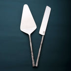 Hammered Silver Stainless Steel Hand Forged Cake Knife | Two Piece