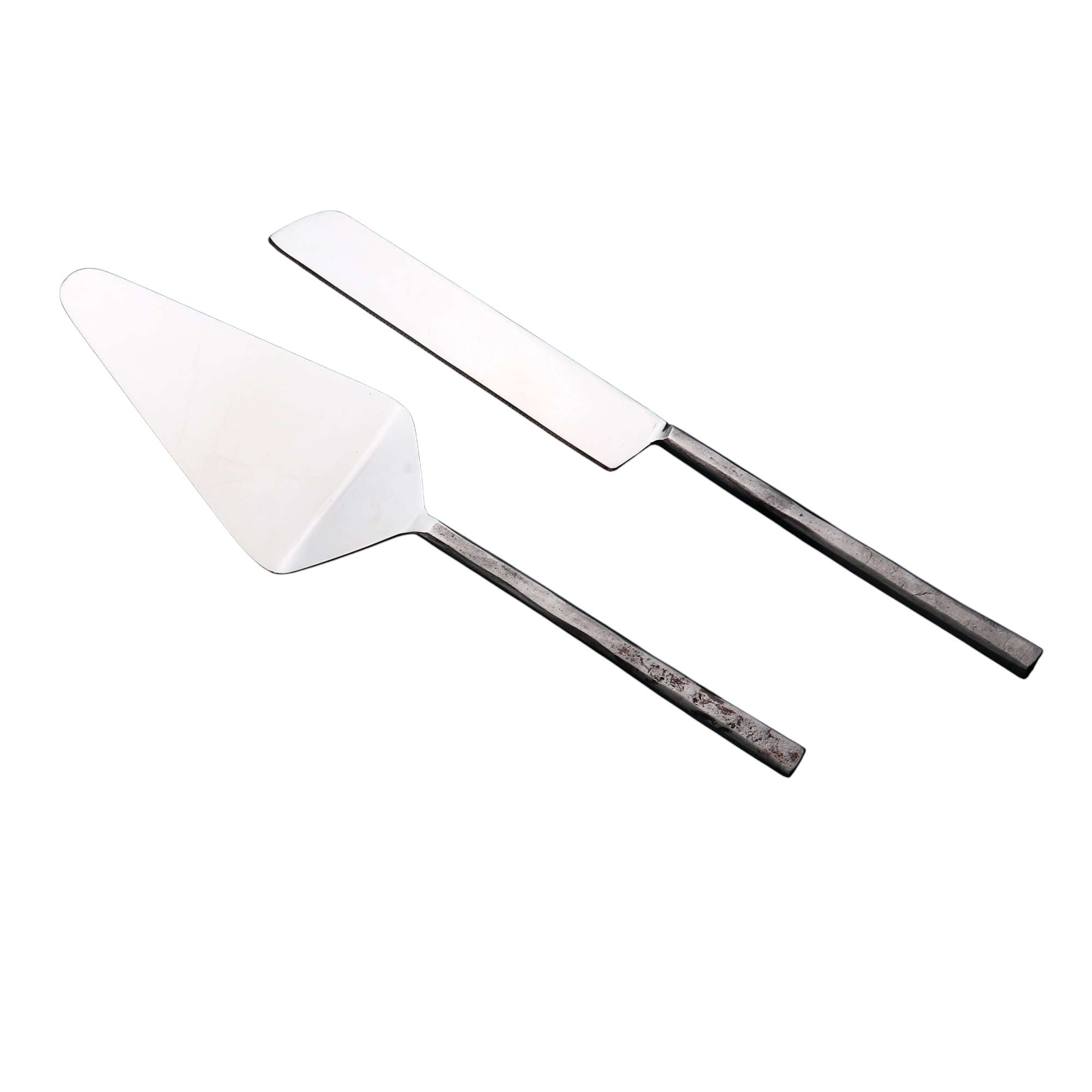 Hammered Silver Stainless Steel Hand Forged Cake Knife | Two Piece
