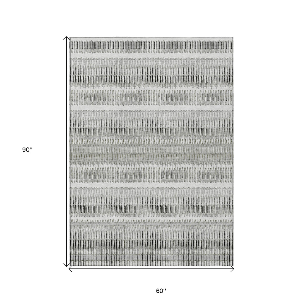 5' X 8' Striped Washable Indoor/Outdoor Area Rug