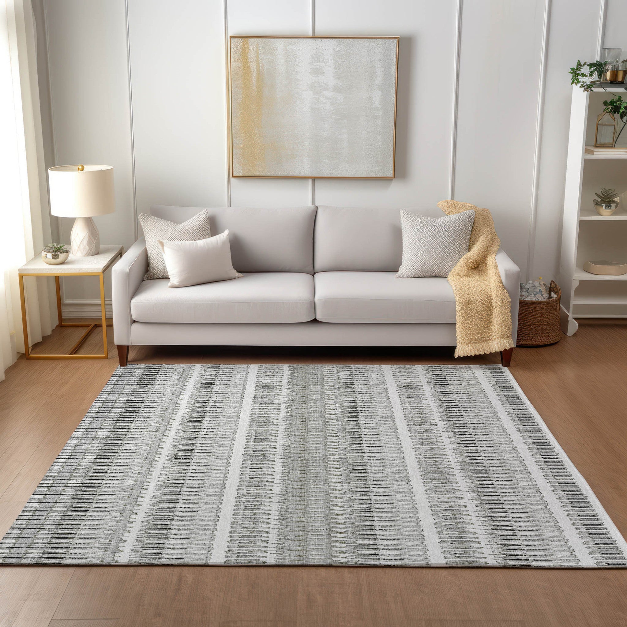 5' X 8' Striped Washable Indoor/Outdoor Area Rug