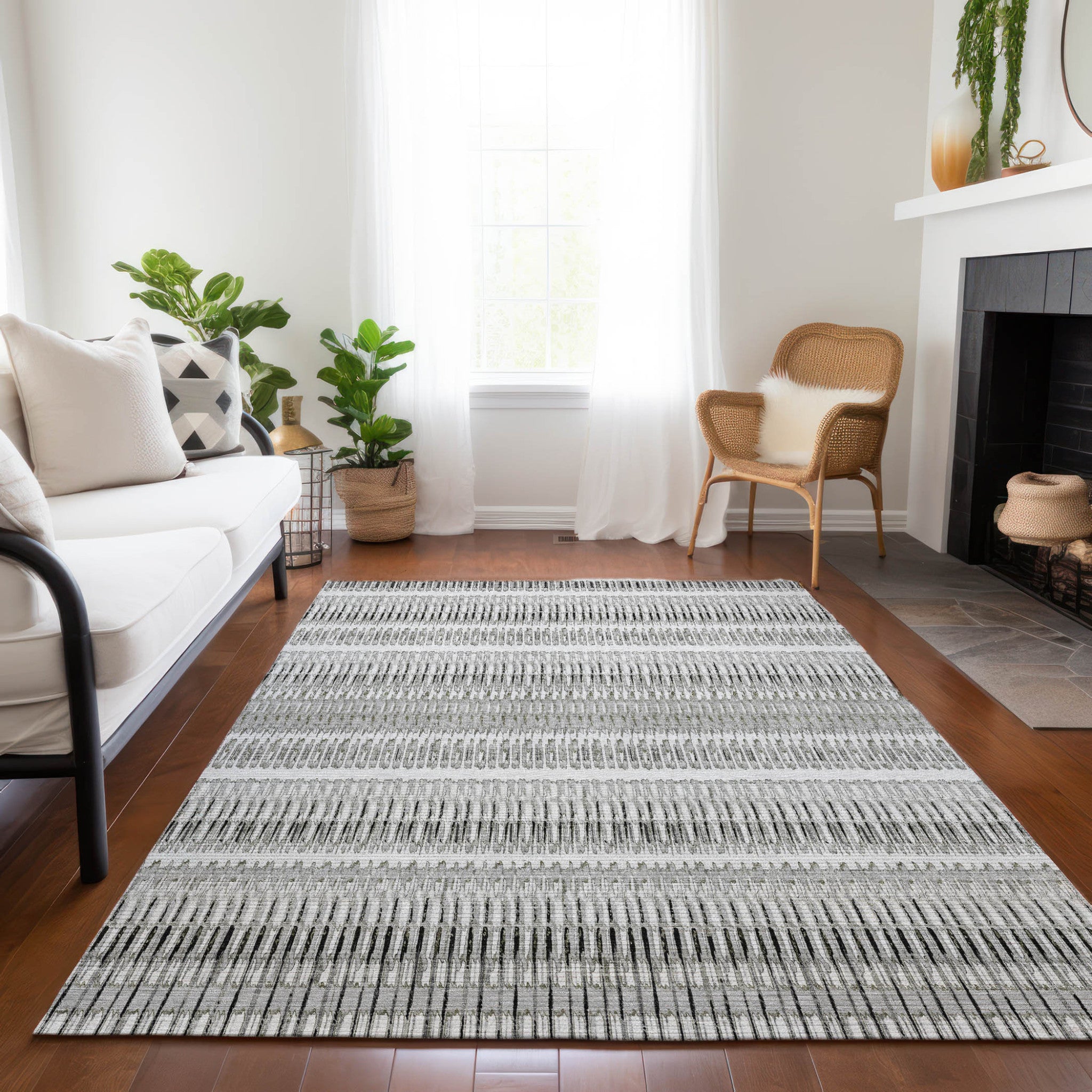 5' X 8' Striped Washable Indoor/Outdoor Area Rug