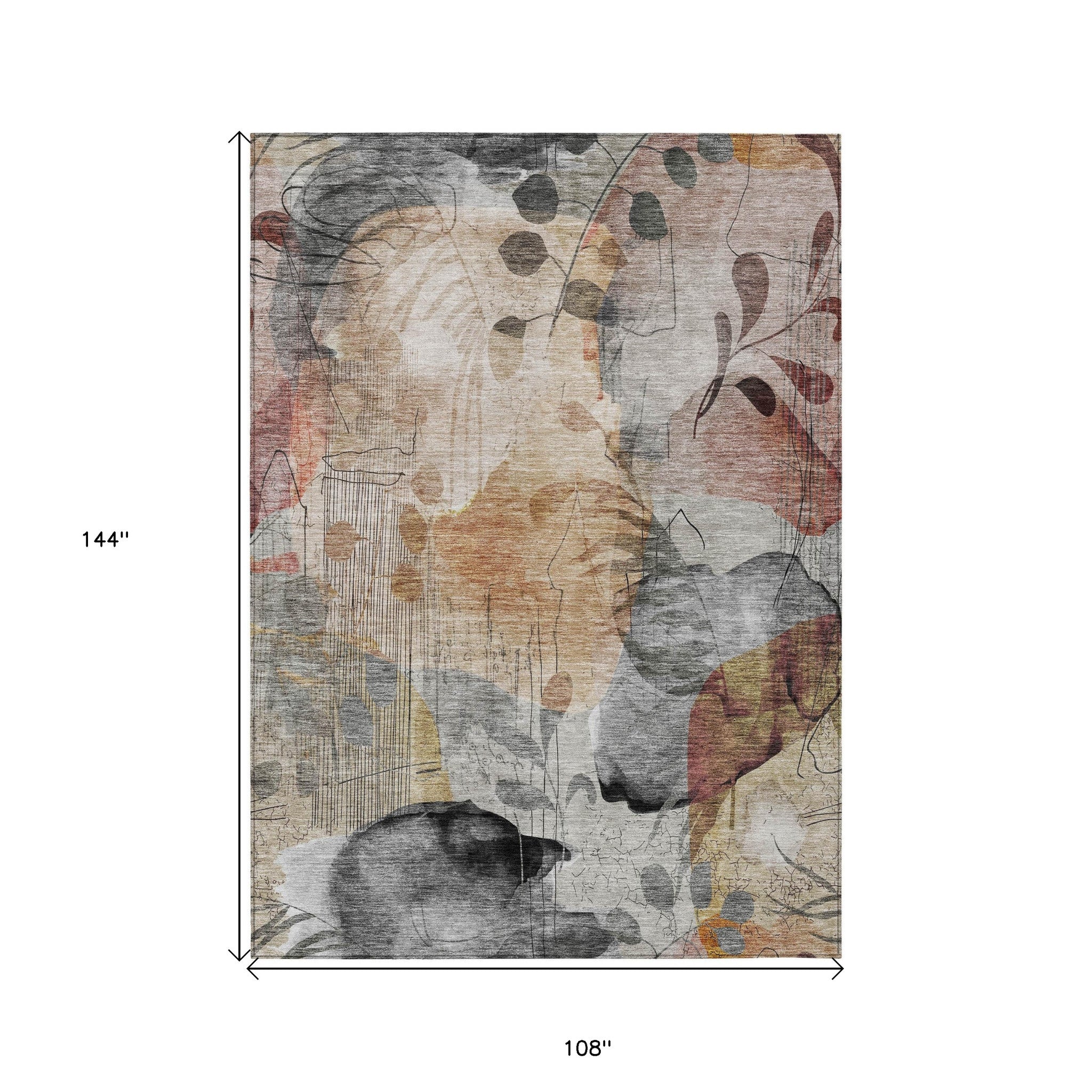 9' x 12' Terra Cotta Floral Washable Indoor/Outdoor Area Rug