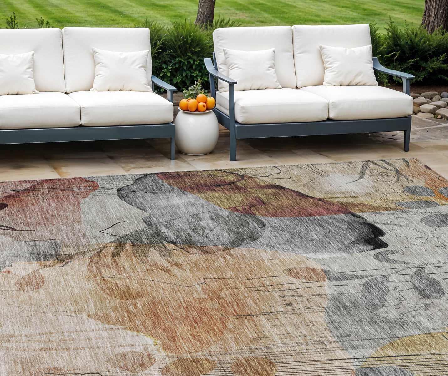 9' x 12' Terra Cotta Floral Washable Indoor/Outdoor Area Rug