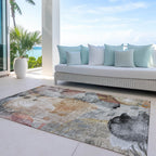 9' x 12' Terra Cotta Floral Washable Indoor/Outdoor Area Rug