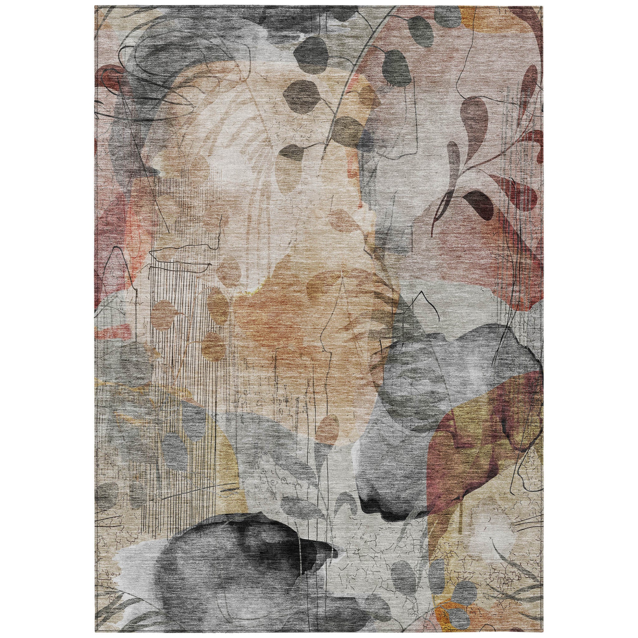 9' x 12' Terra Cotta Floral Washable Indoor/Outdoor Area Rug