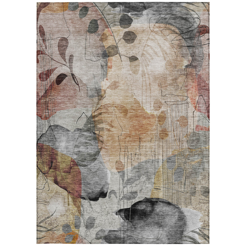 9' x 12' Terra Cotta Floral Washable Indoor/Outdoor Area Rug