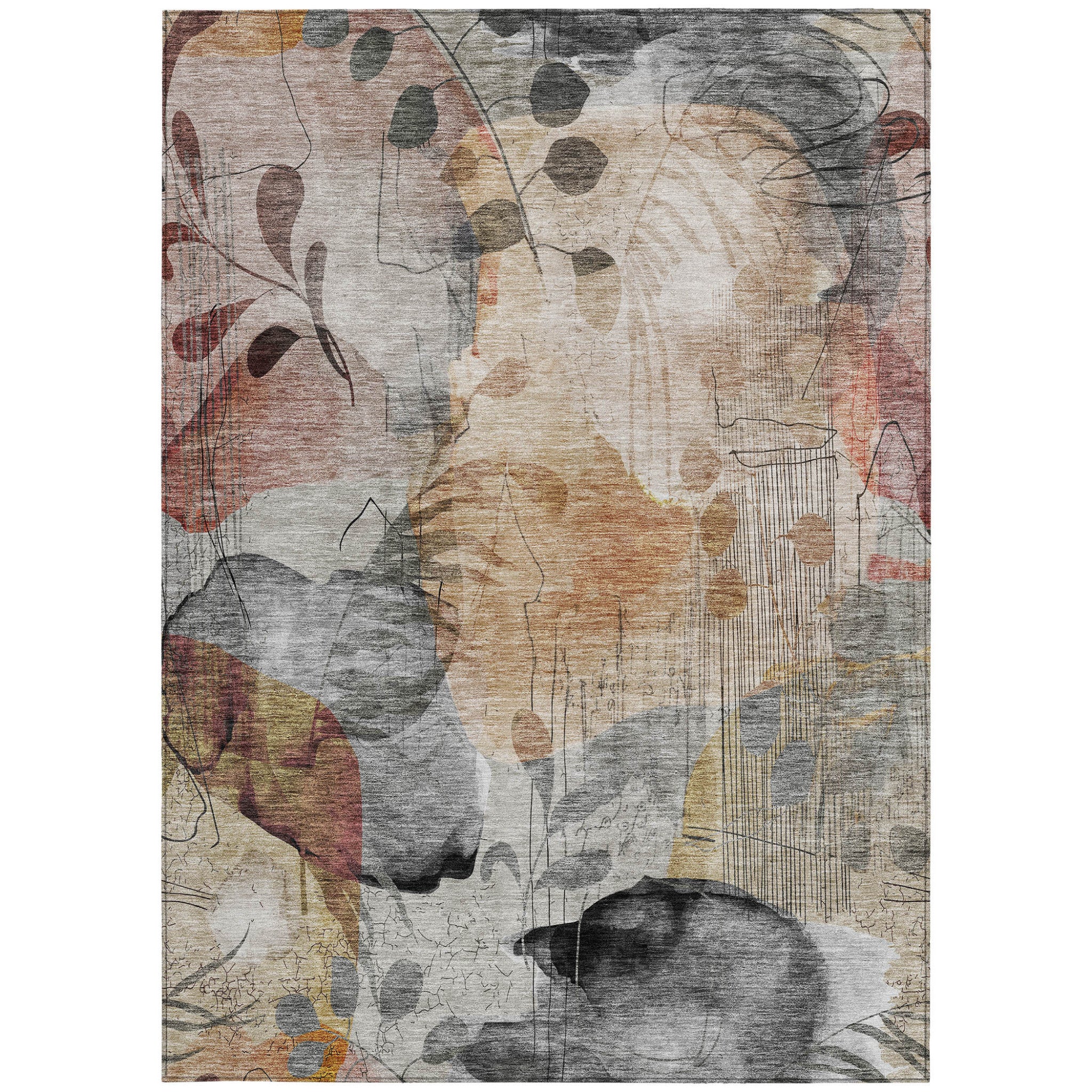 9' x 12' Terra Cotta Floral Washable Indoor/Outdoor Area Rug