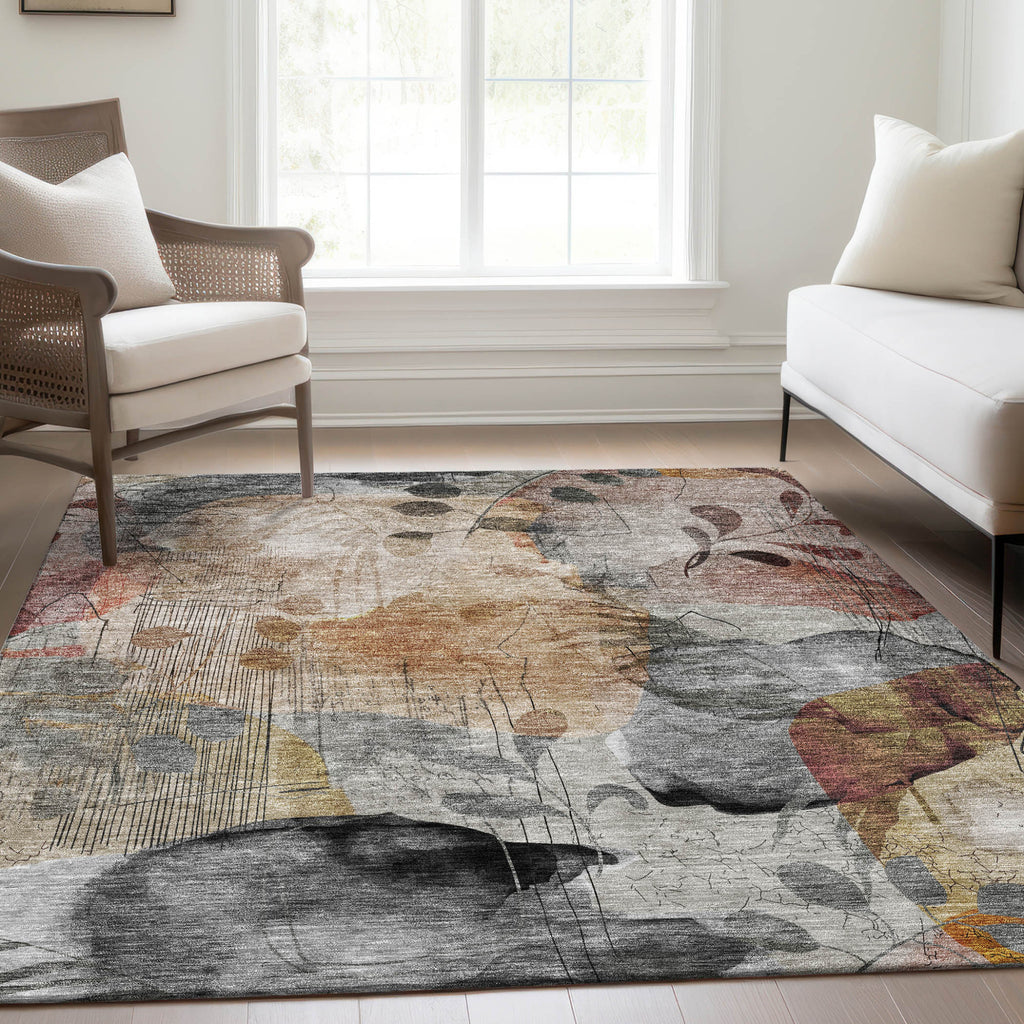 9' x 12' Terra Cotta Floral Washable Indoor/Outdoor Area Rug