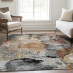 9' x 12' Terra Cotta Floral Washable Indoor/Outdoor Area Rug