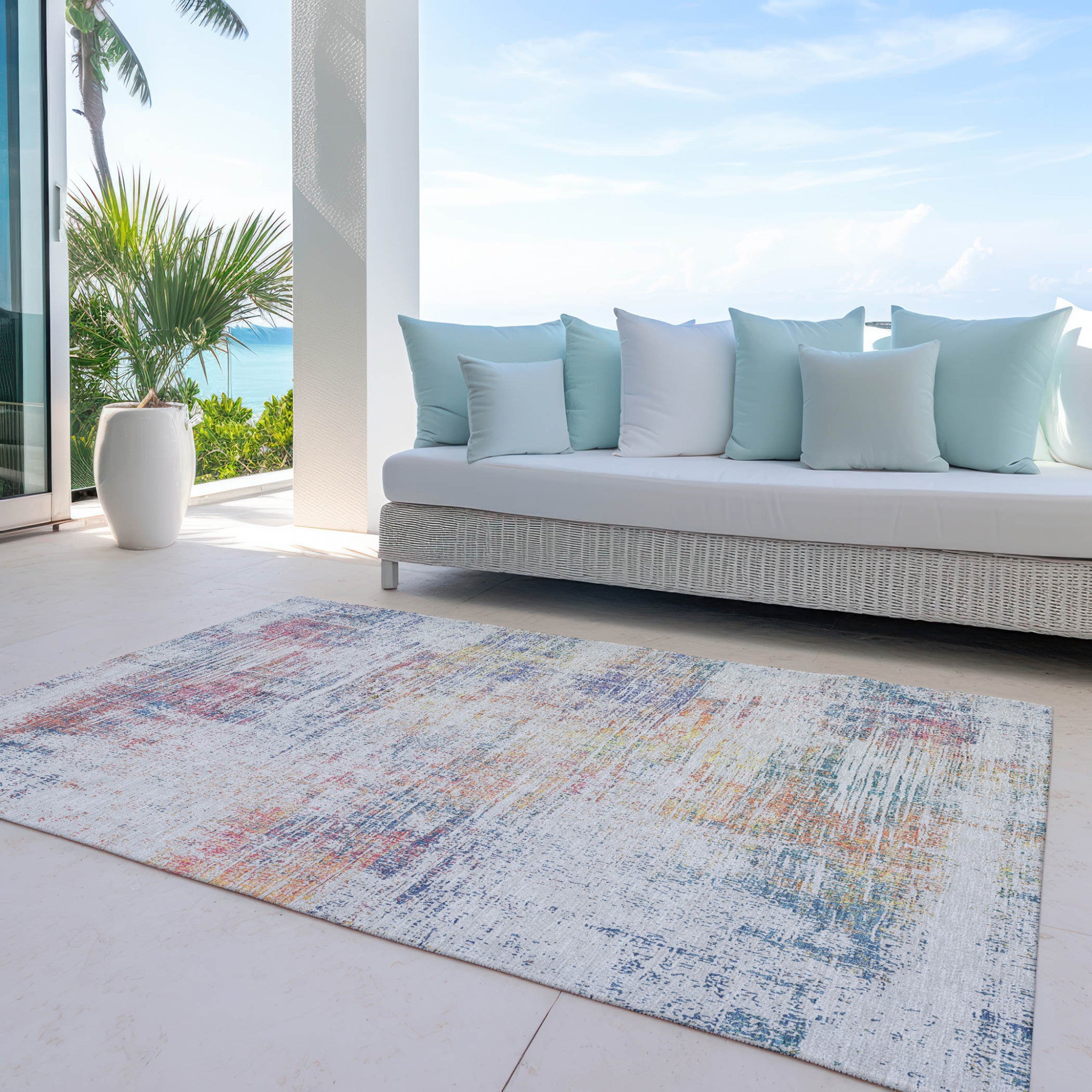 9' x 12' Multicolor Abstract Washable Indoor/Outdoor Area Rug