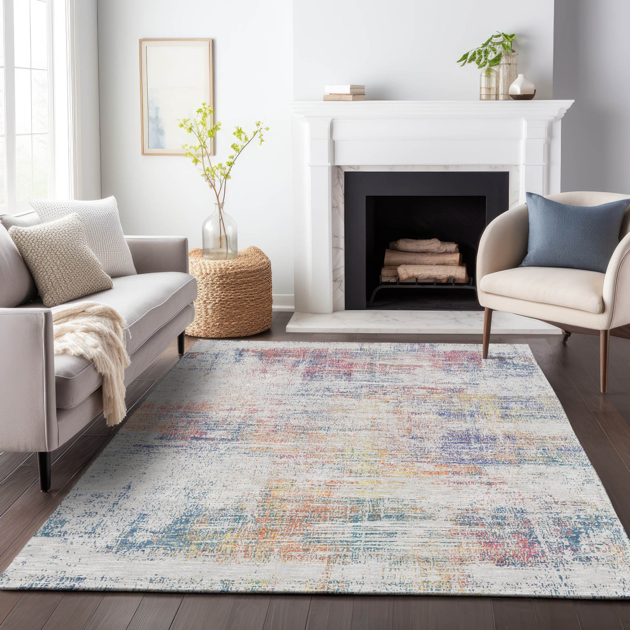 9' x 12' Multicolor Abstract Washable Indoor/Outdoor Area Rug