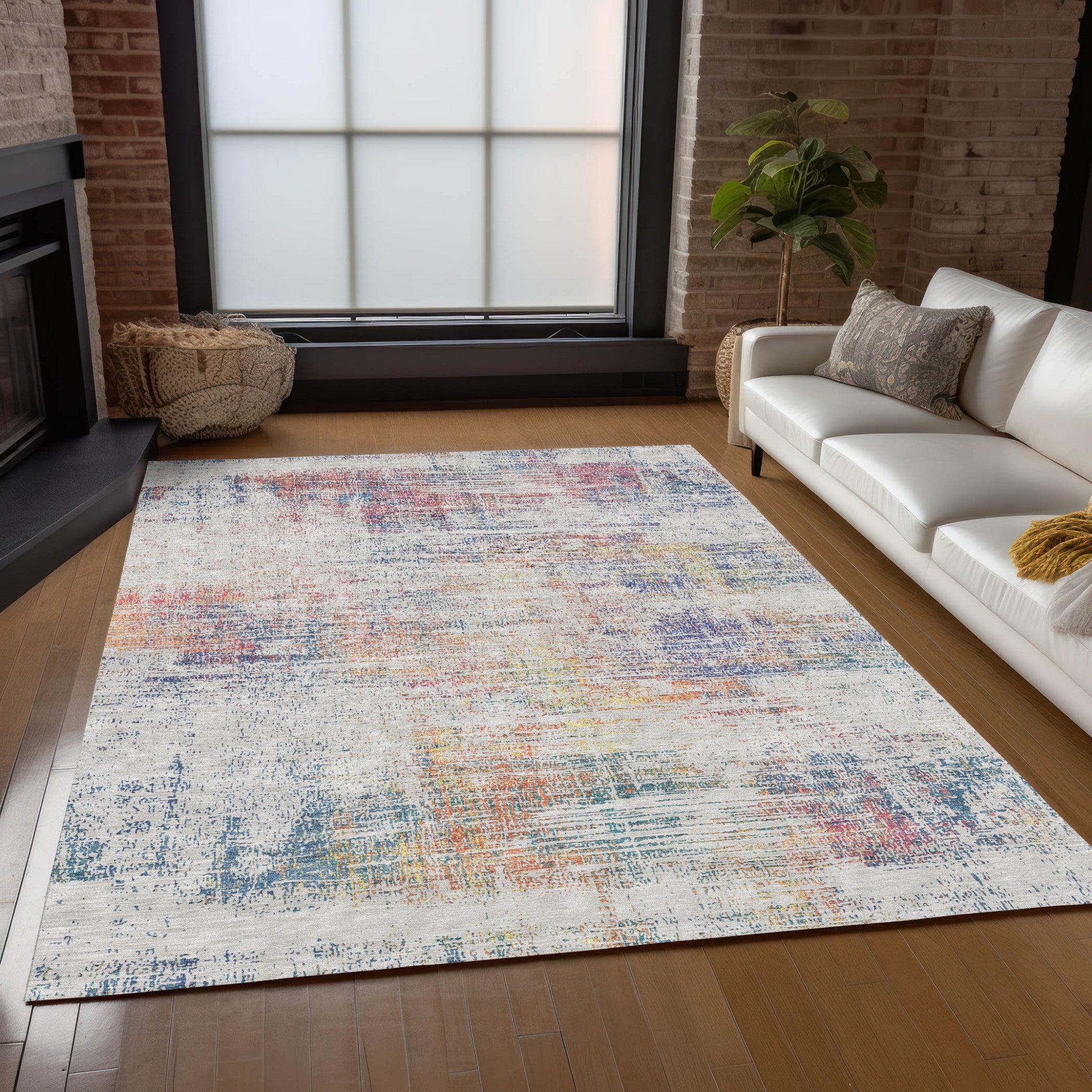 9' x 12' Multicolor Abstract Washable Indoor/Outdoor Area Rug