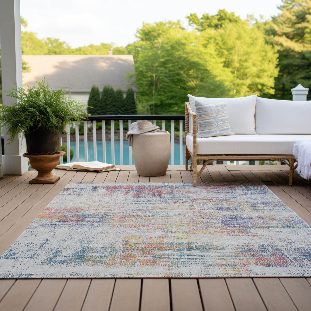 9' x 12' Multicolor Abstract Washable Indoor/Outdoor Area Rug