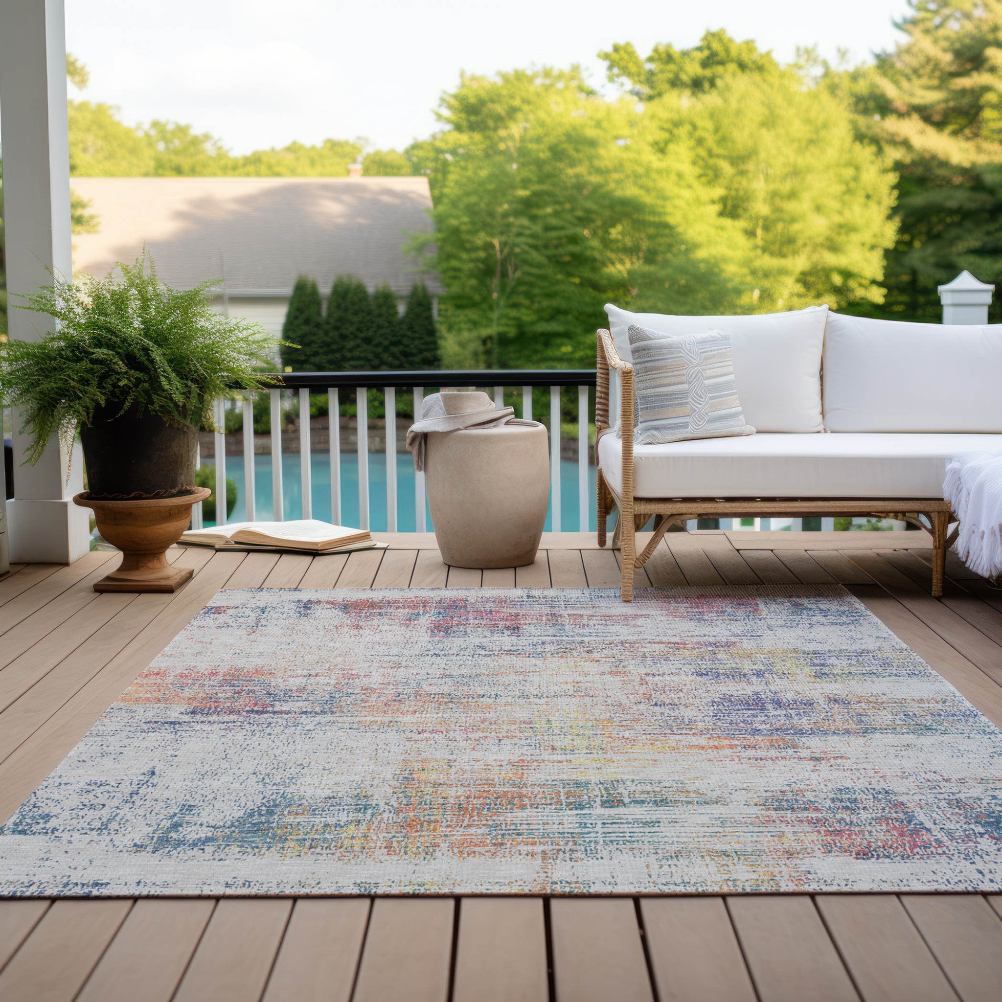 9' x 12' Multicolor Abstract Washable Indoor/Outdoor Area Rug