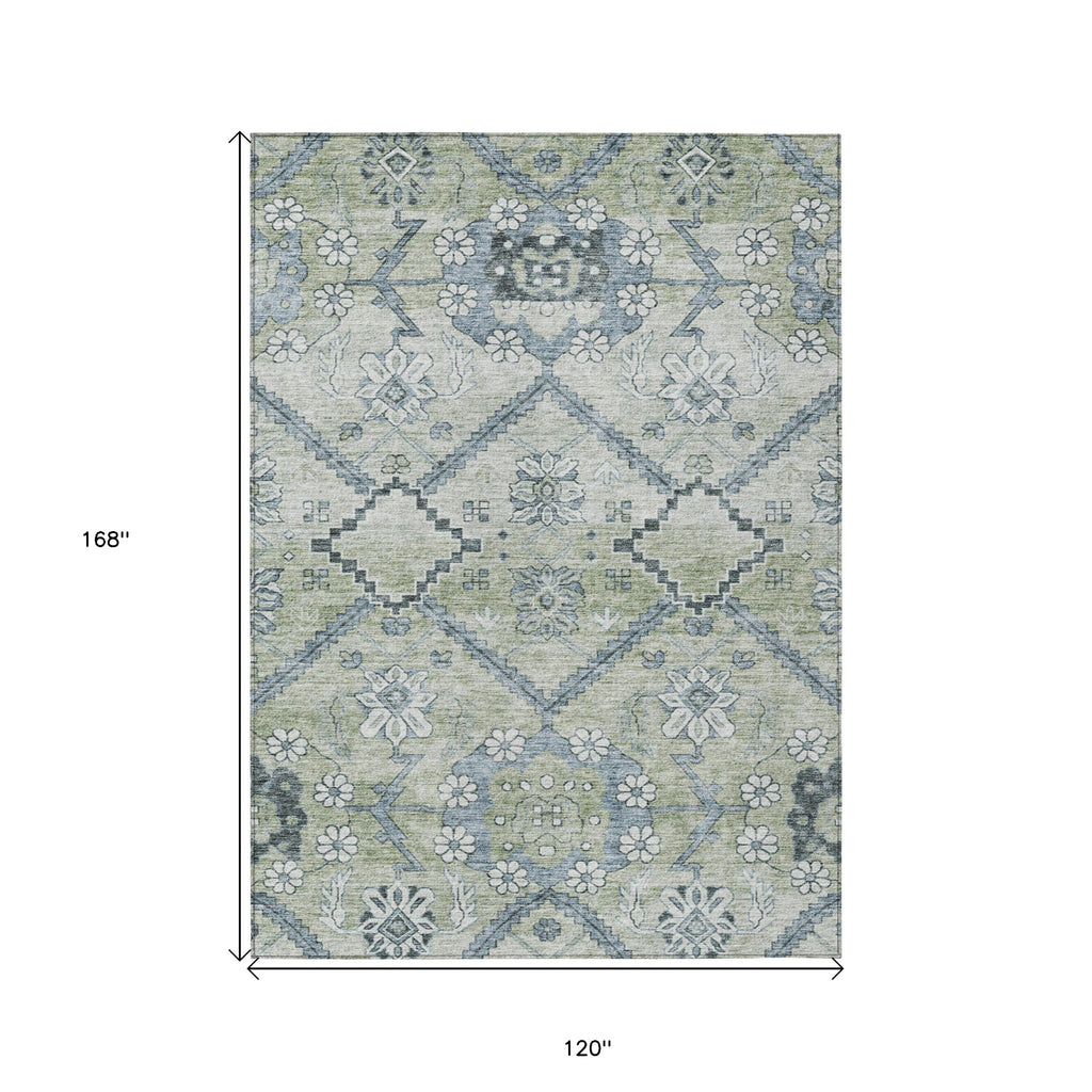 10' X 14' Floral Washable Indoor/Outdoor Area Rug