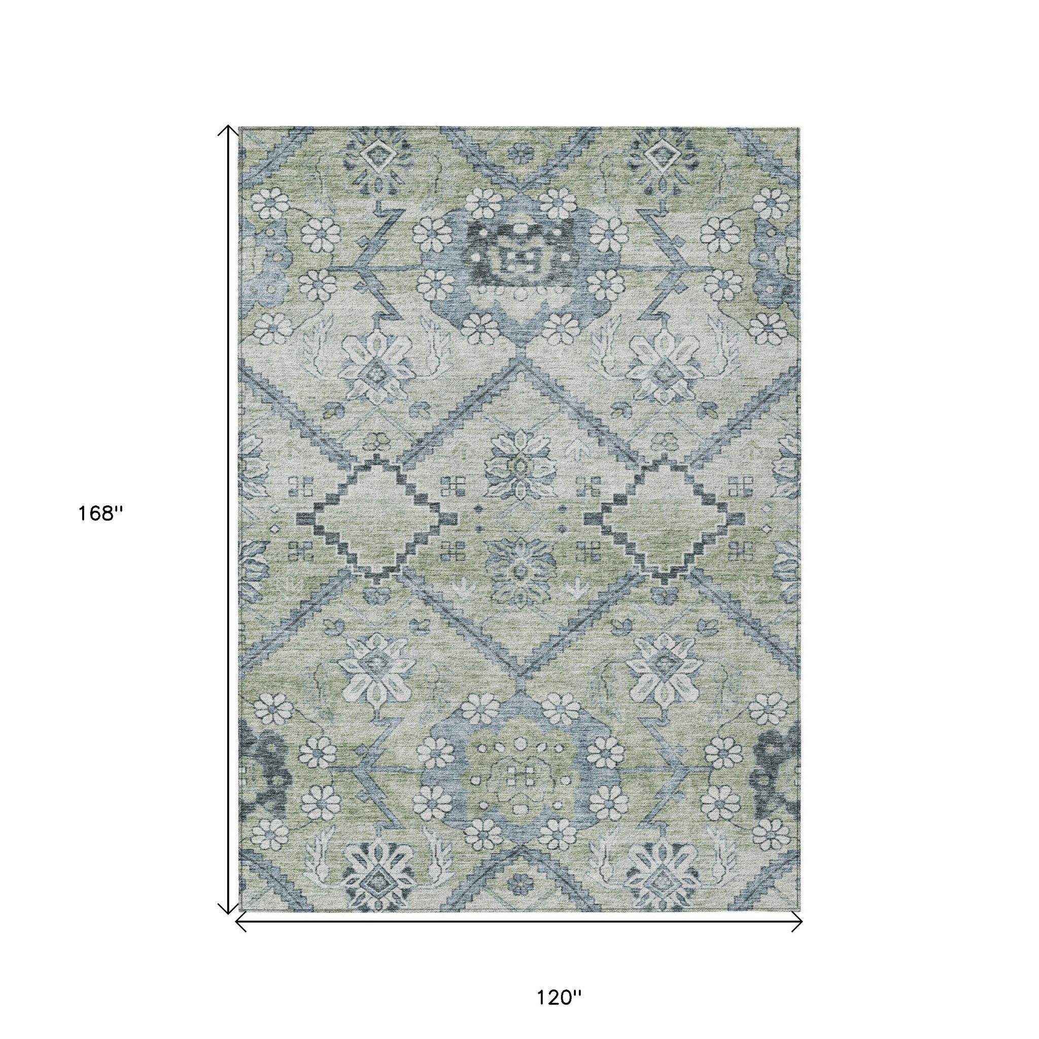10' X 14' Floral Washable Indoor/Outdoor Area Rug