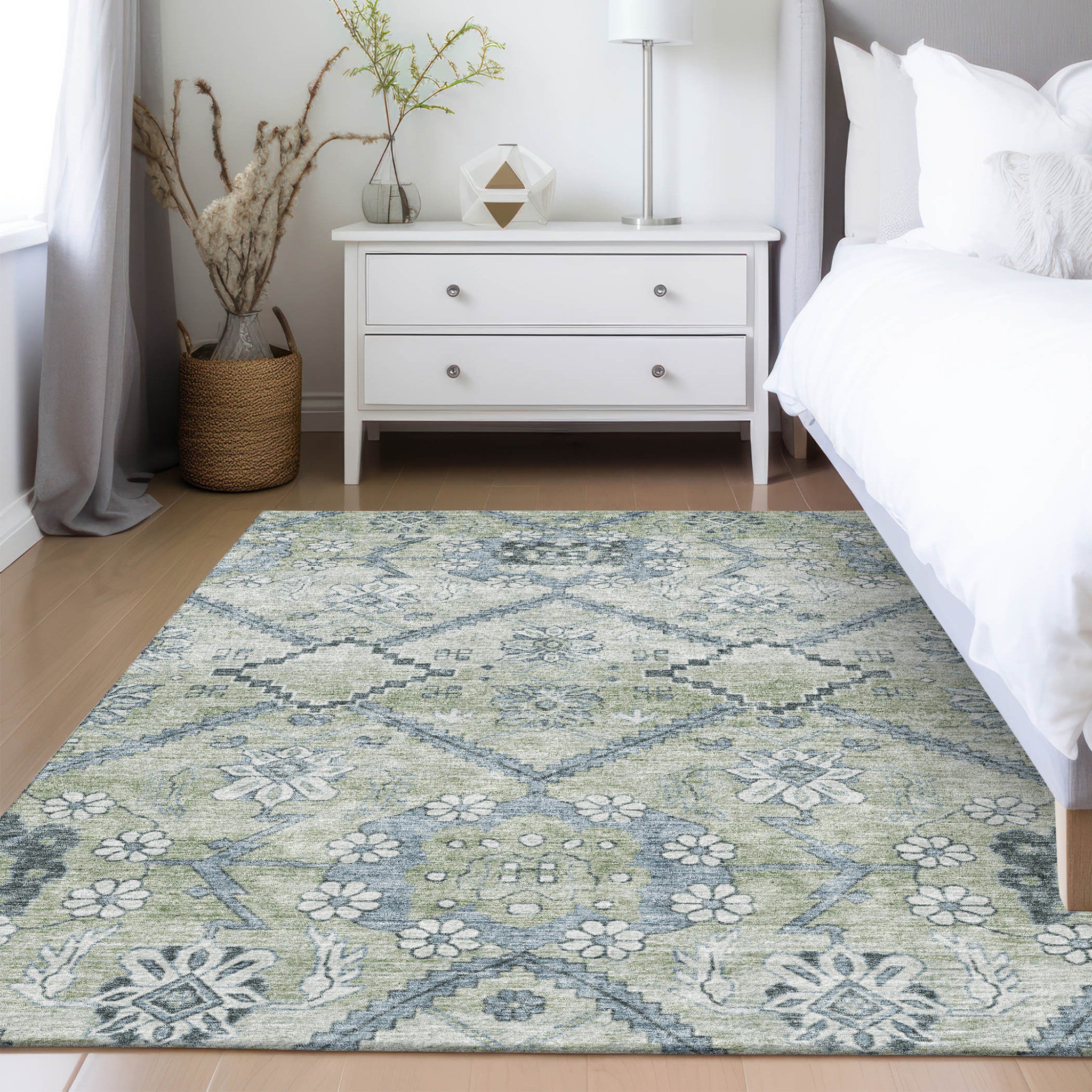 10' X 14' Floral Washable Indoor/Outdoor Area Rug