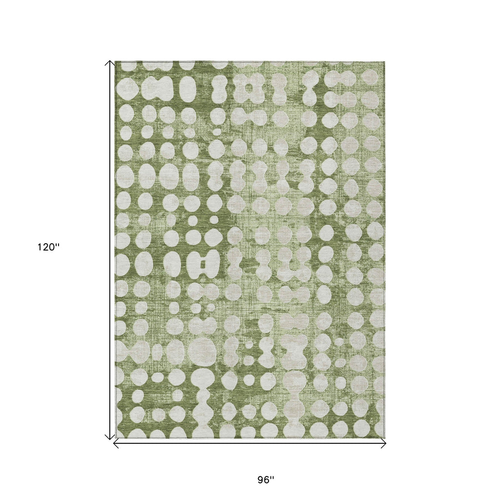 8′ × 10′ Artichoke Green & Ivory Abstract Indoor/Outdoor Rug