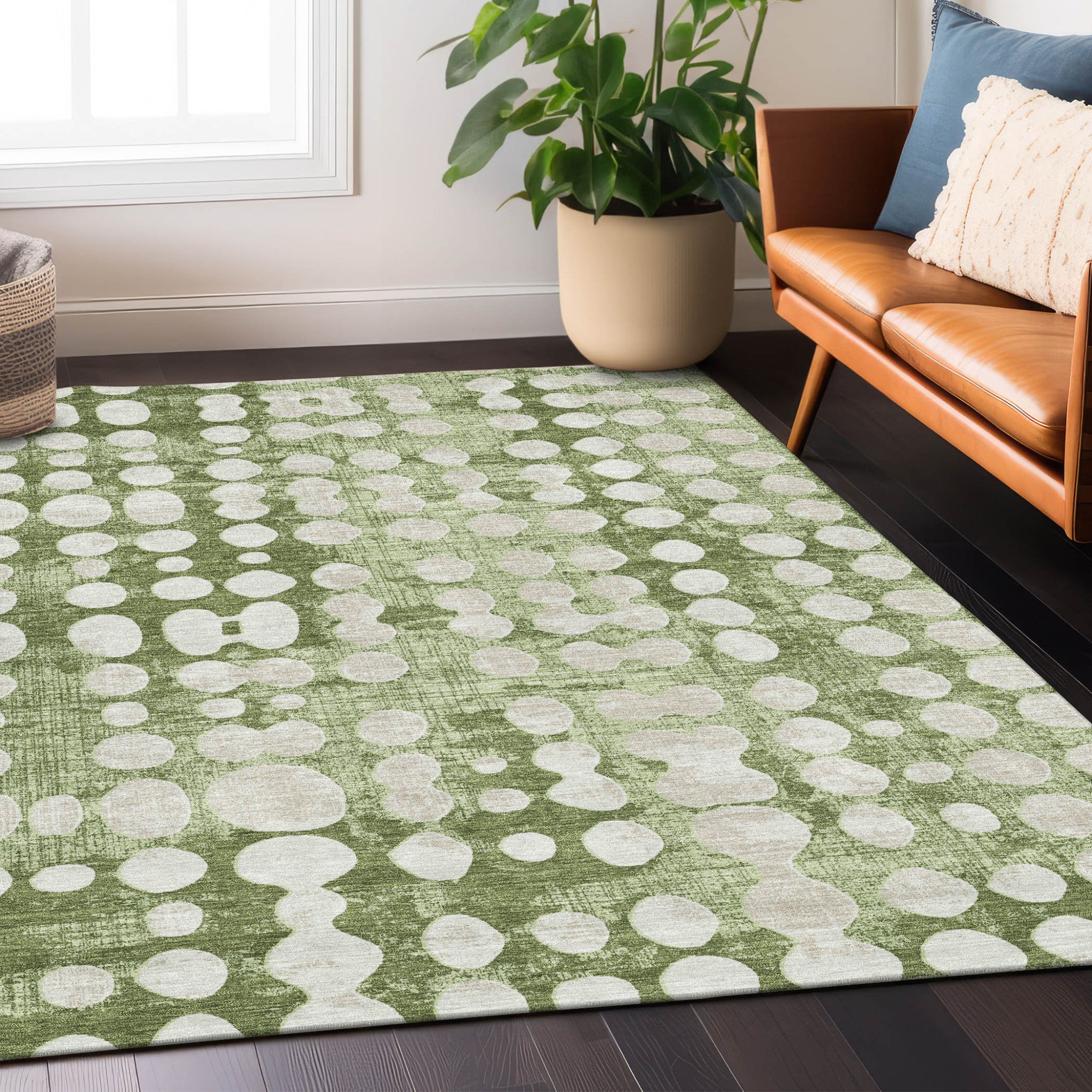 8′ × 10′ Artichoke Green & Ivory Abstract Indoor/Outdoor Rug