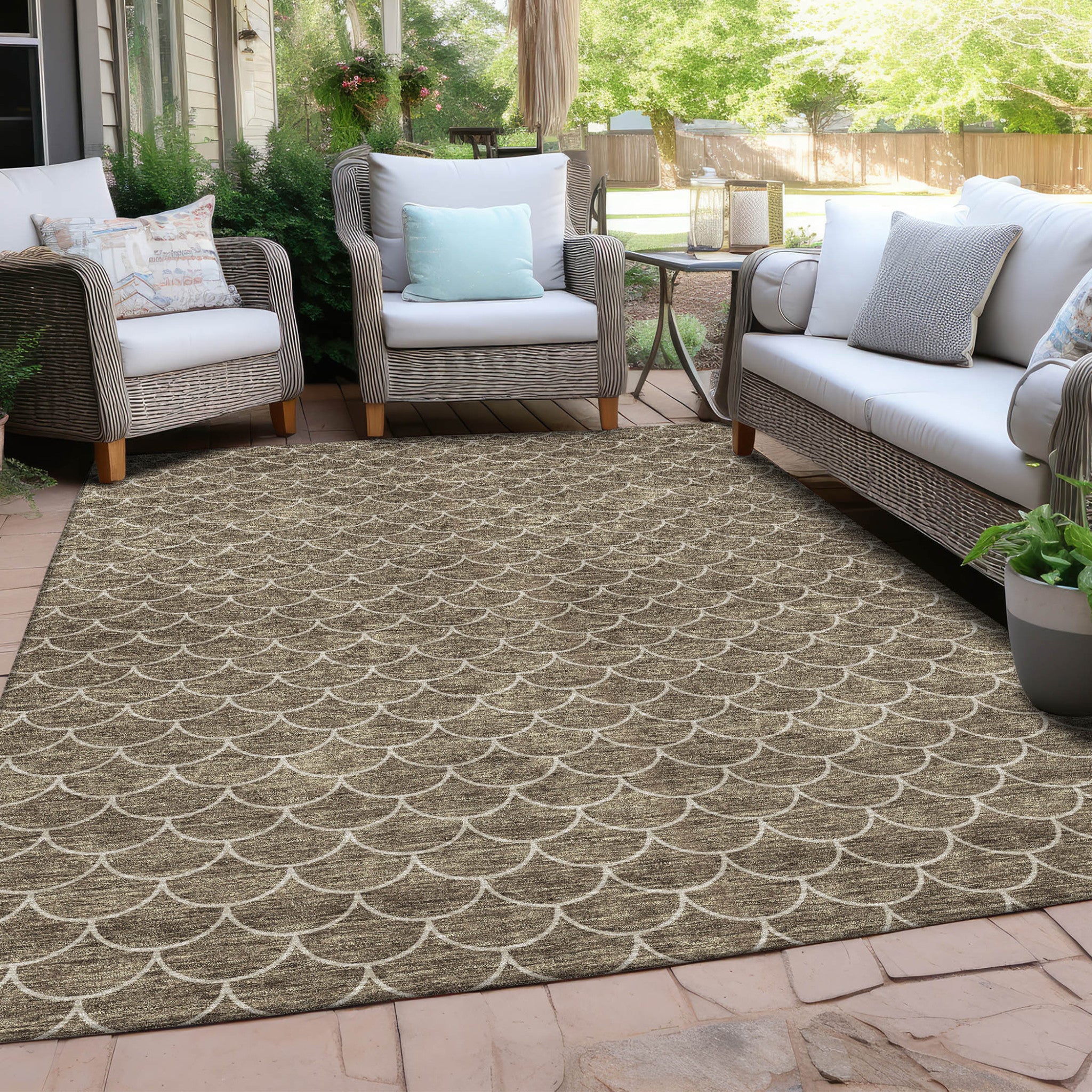 10' X 14' Geometric Washable Indoor/Outdoor Area Rug