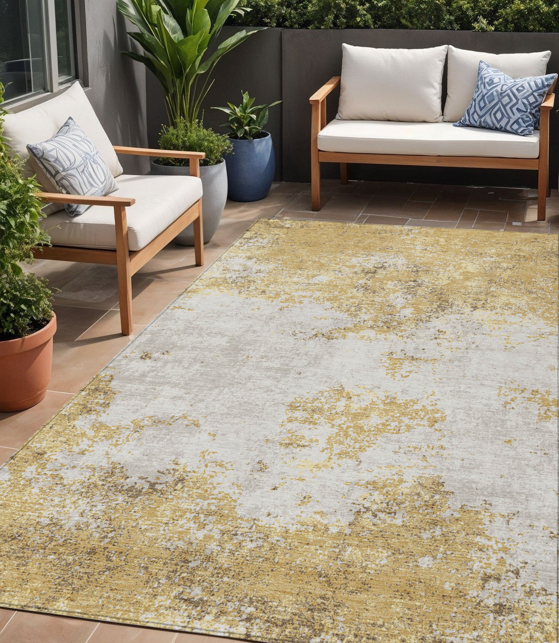 5' X 8' Abstract Washable Indoor Outdoor Area Rug