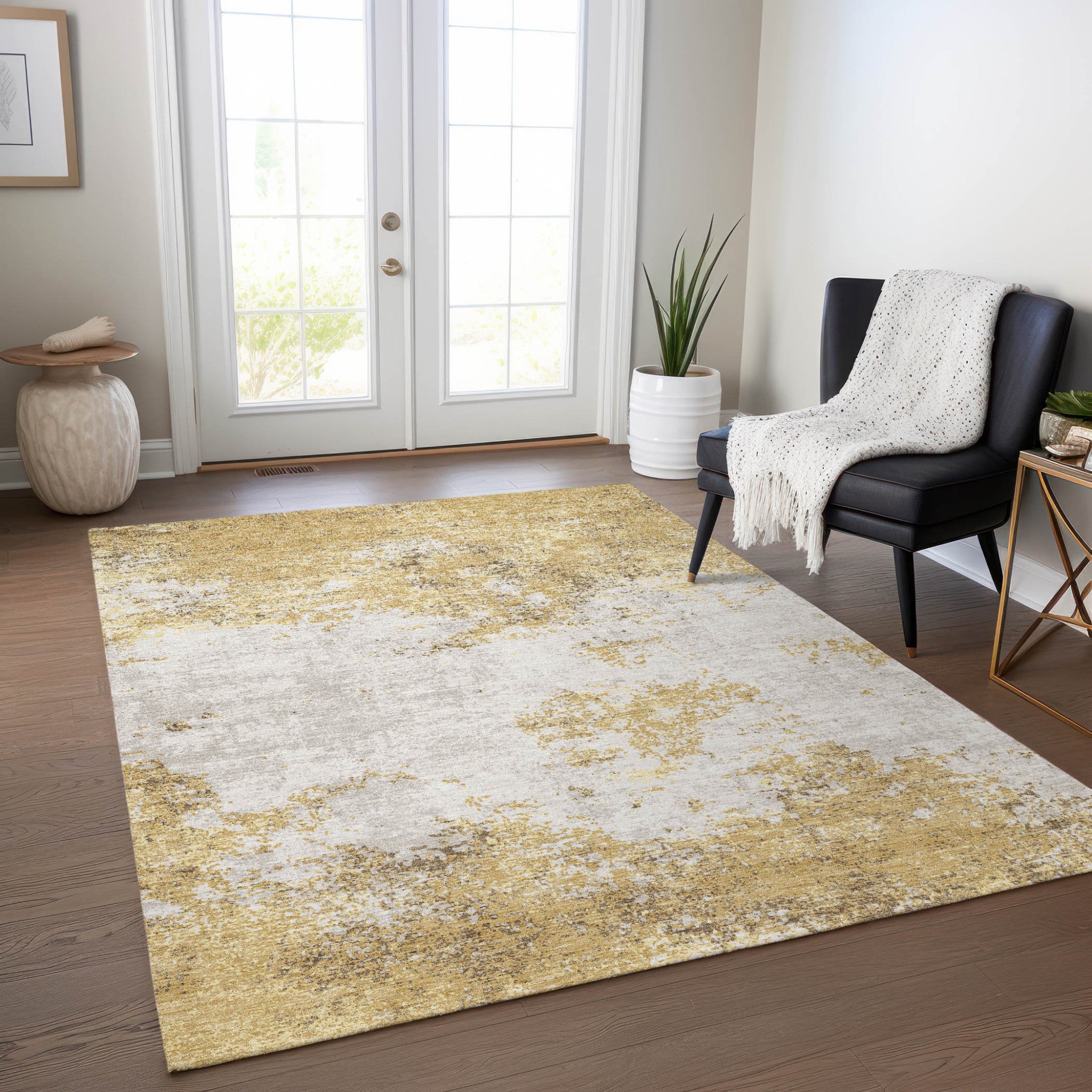 5' X 8' Abstract Washable Indoor Outdoor Area Rug