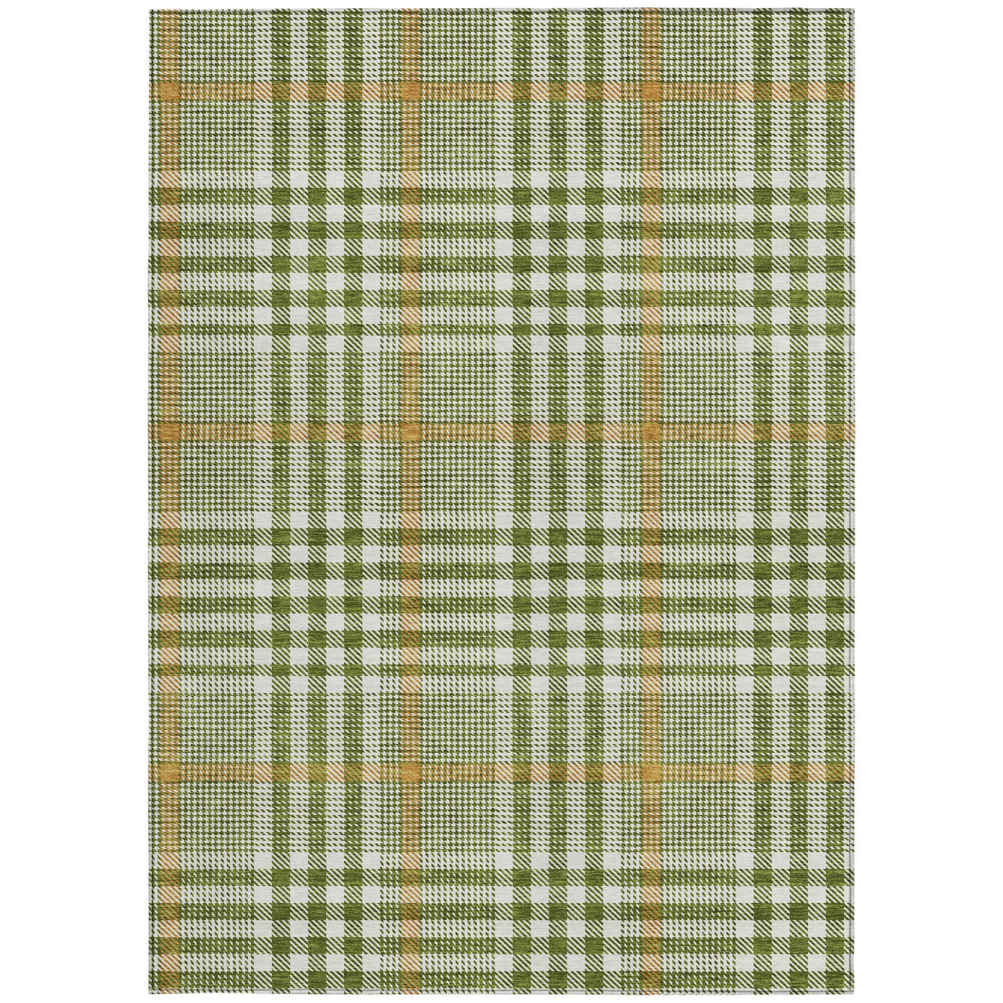 8' X 10' Olive Green Brown And Ivory Plaid Washable Indoor Outdoor Area Rug-5