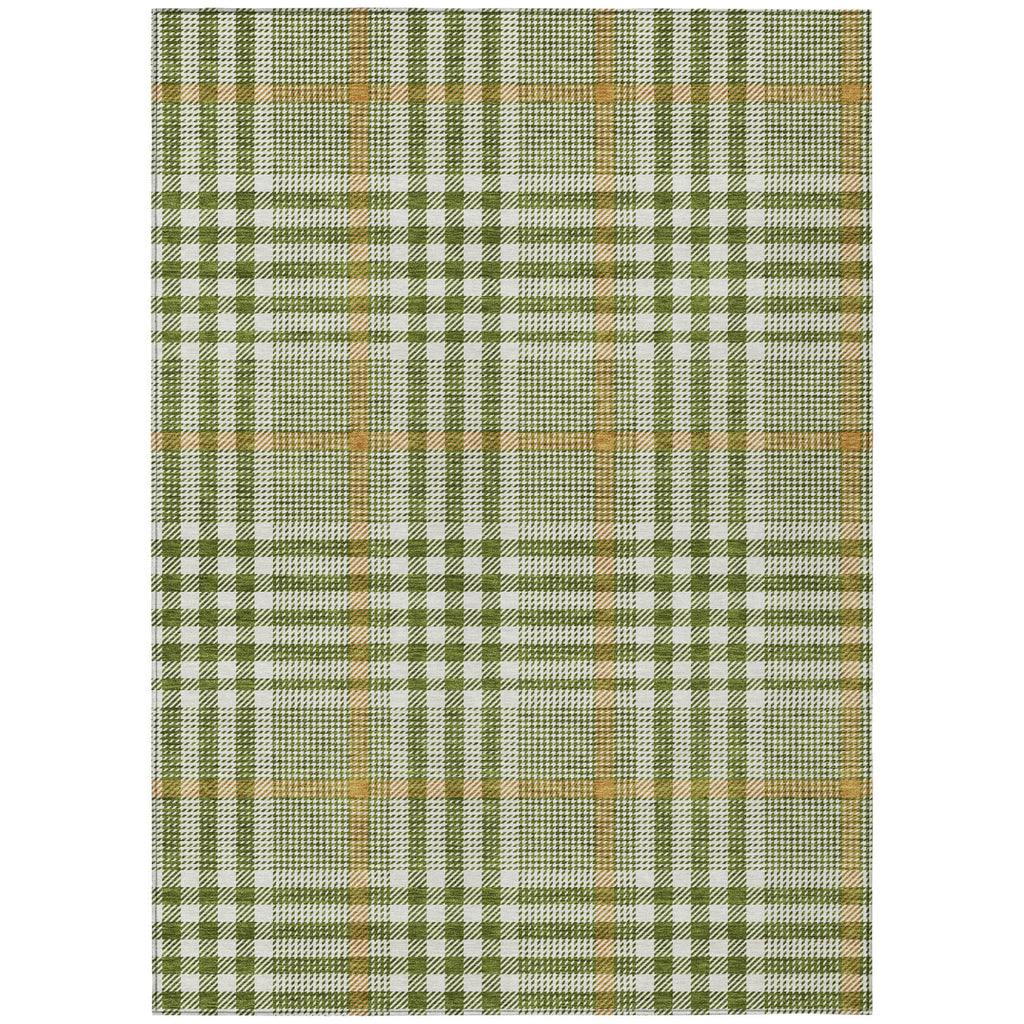 8' X 10' Olive Green Brown And Ivory Plaid Washable Indoor Outdoor Area Rug-1