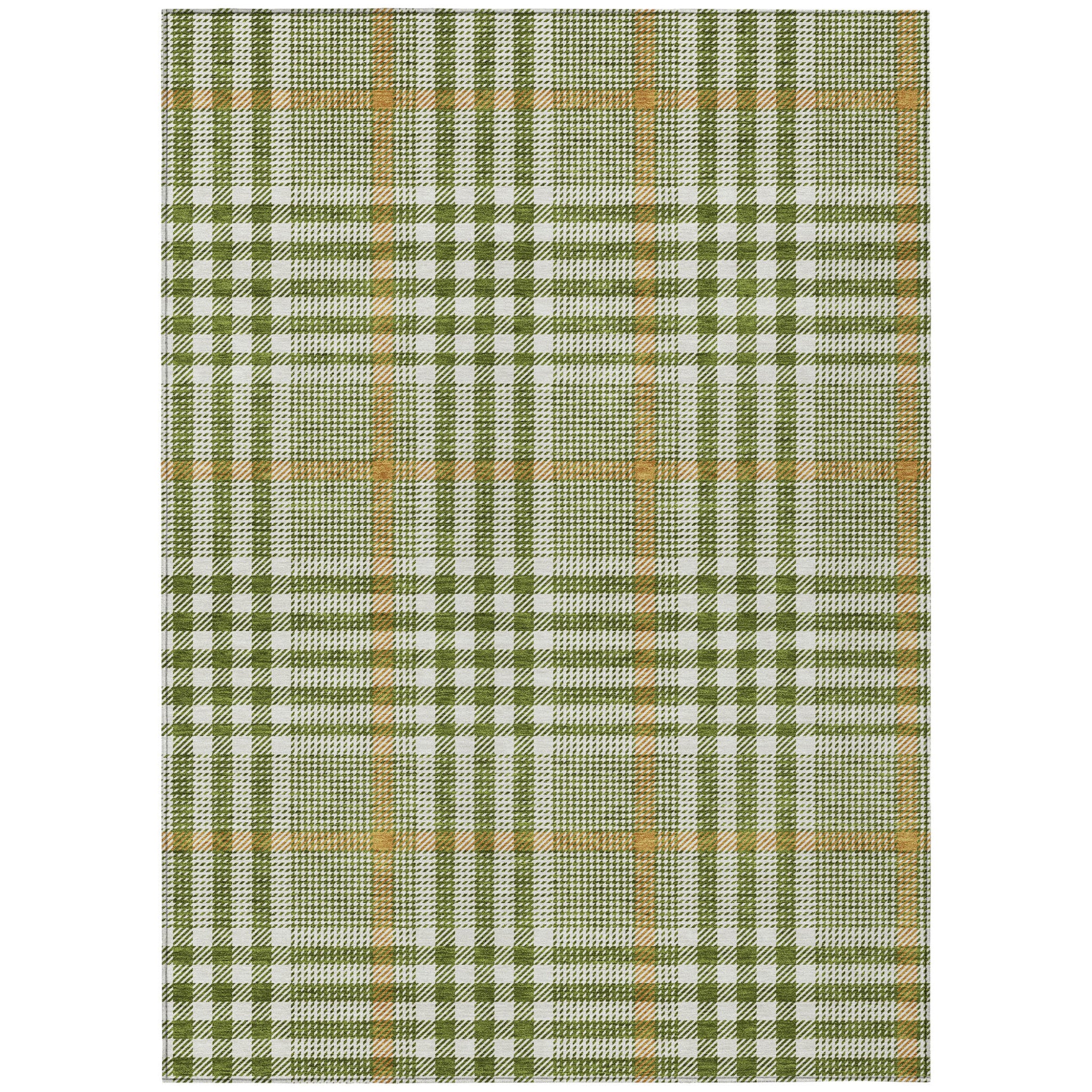 8' X 10' Olive Green Brown And Ivory Plaid Washable Indoor Outdoor Area Rug-1