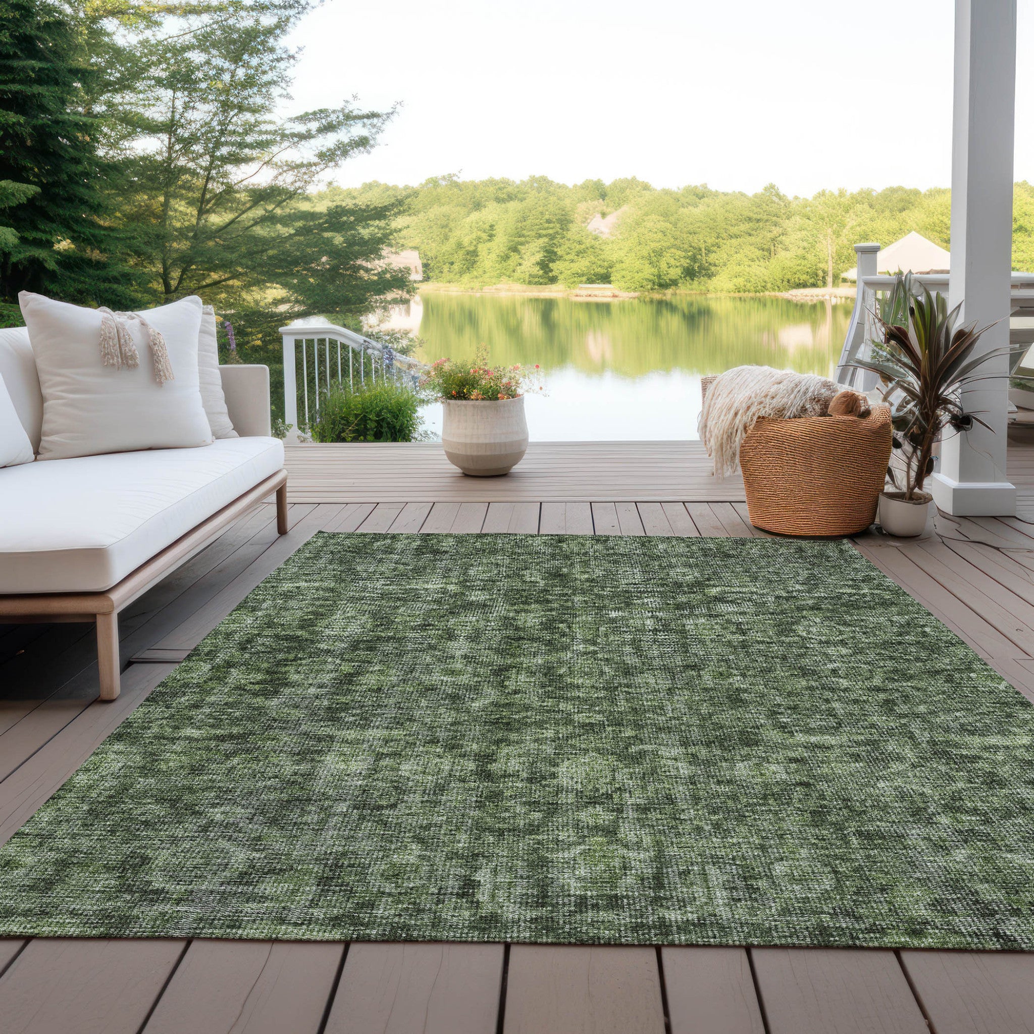 9' X 12' Damask Washable Indoor Outdoor Area Rug