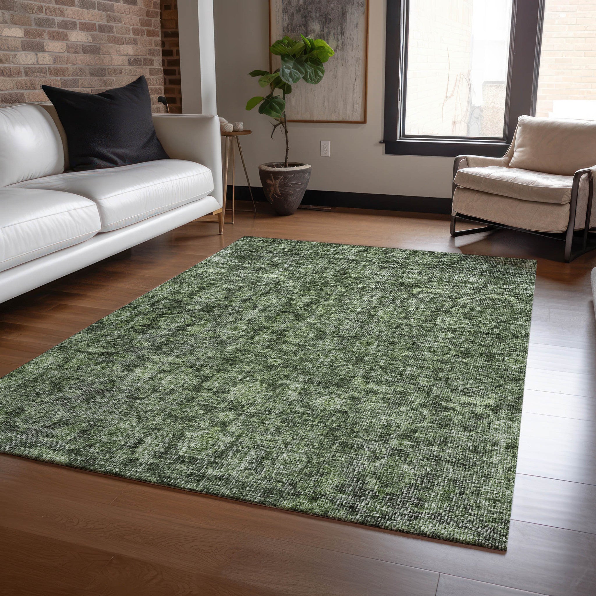 9' X 12' Damask Washable Indoor Outdoor Area Rug