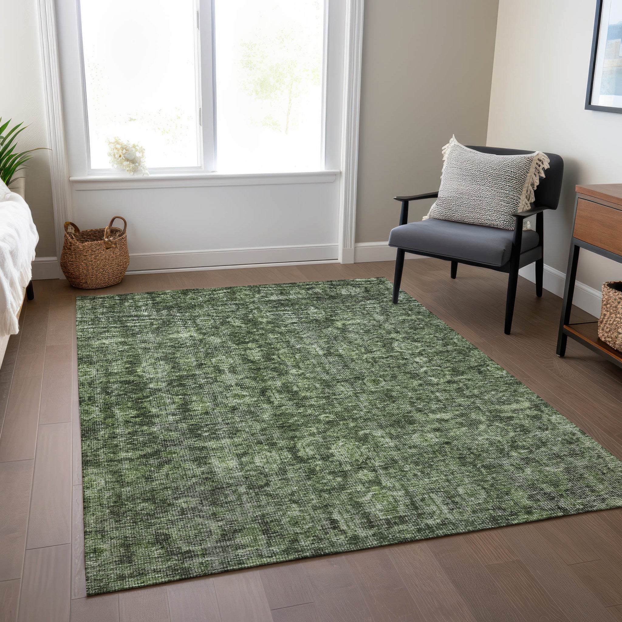 9' X 12' Damask Washable Indoor Outdoor Area Rug