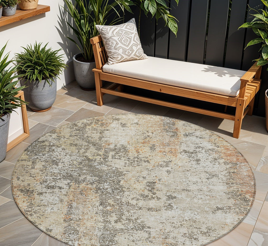 8' Round Abstract Washable Indoor/Outdoor Area Rug