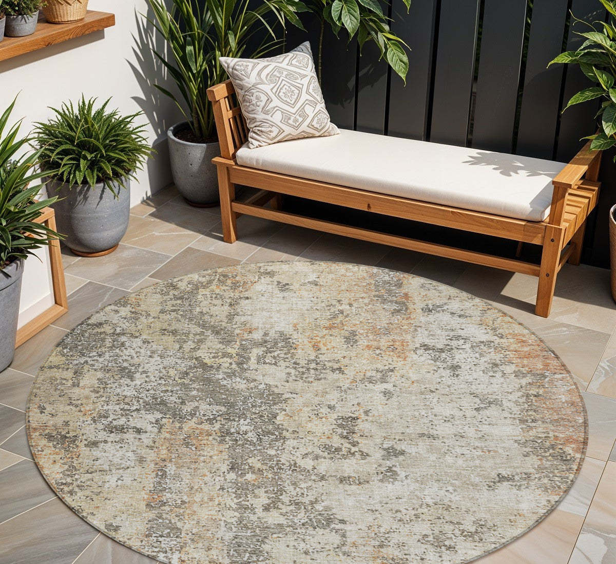 8' Round Abstract Washable Indoor/Outdoor Area Rug
