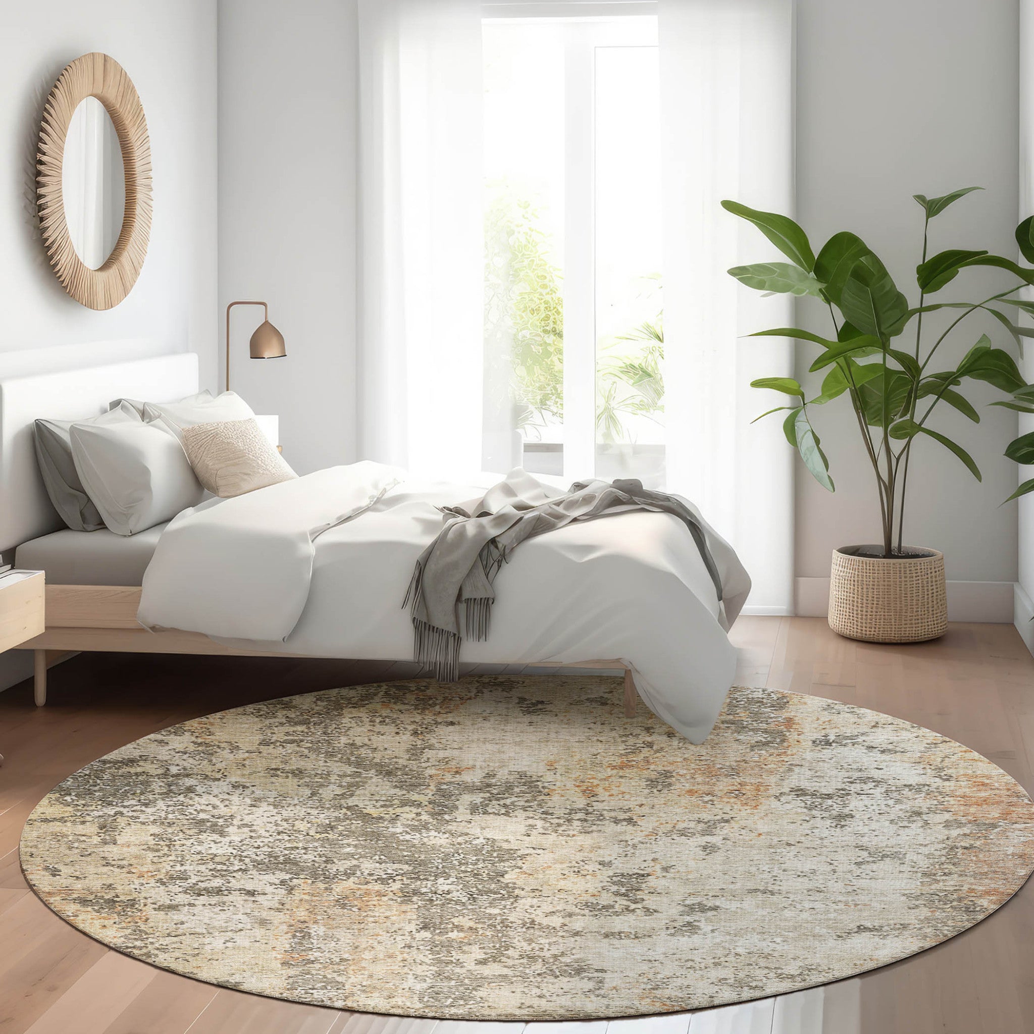 8' Round Abstract Washable Indoor/Outdoor Area Rug
