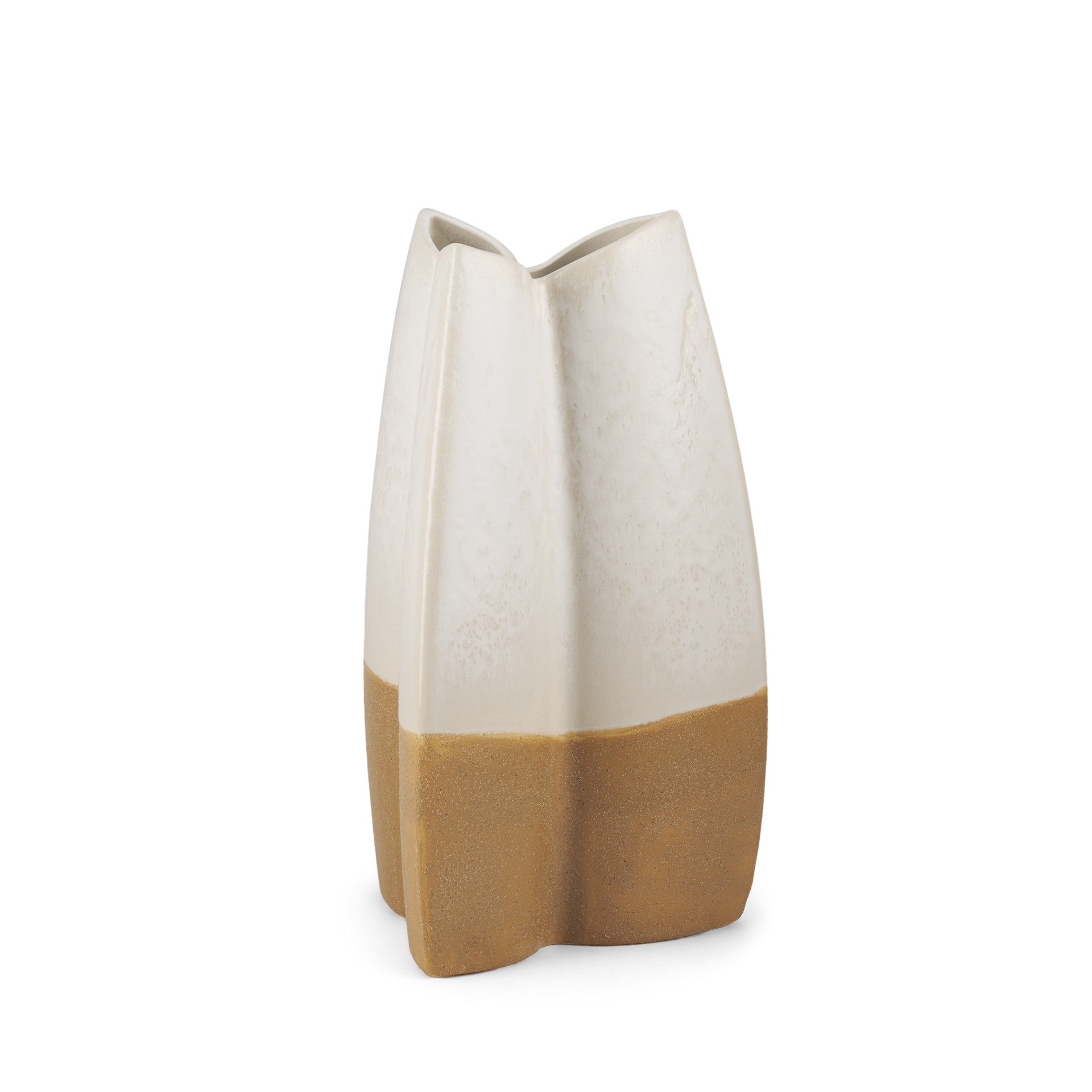 14" White & Beige Ceramic Table Vase