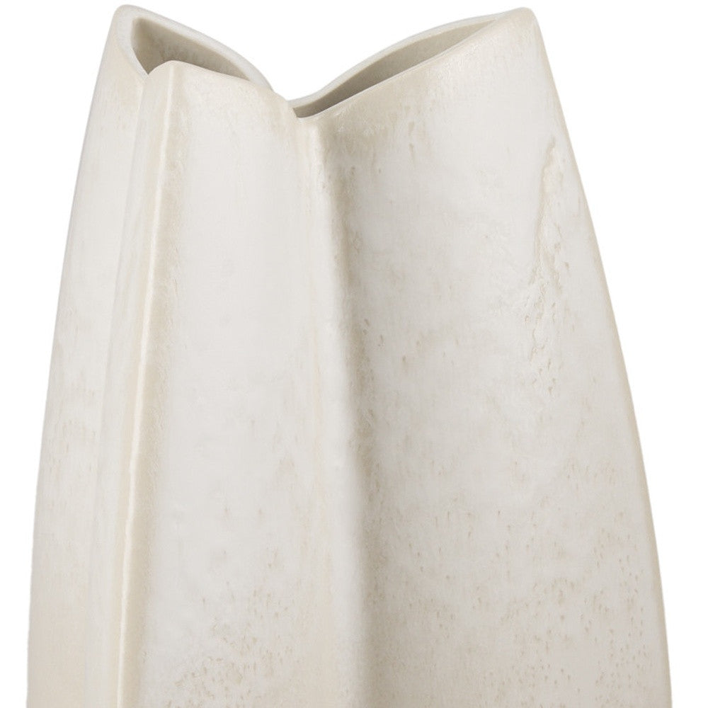 14" White & Beige Ceramic Table Vase