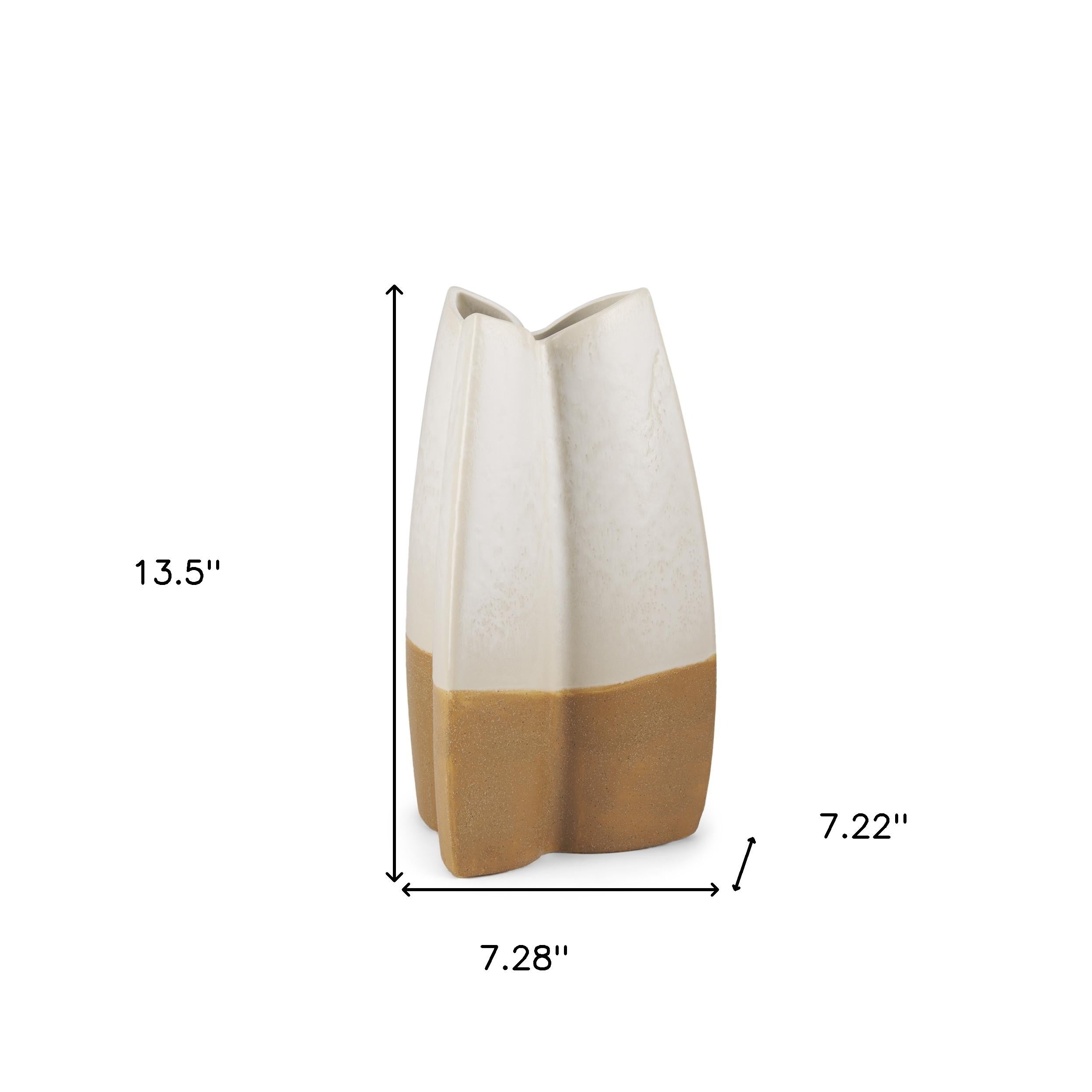 14" White & Beige Ceramic Table Vase