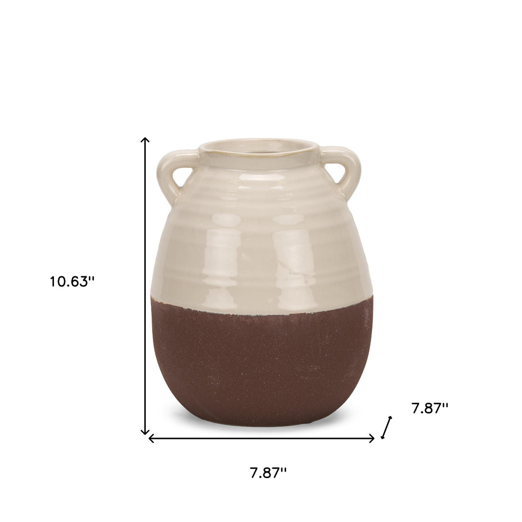 11" Cream Amphora Ceramic Table Vase