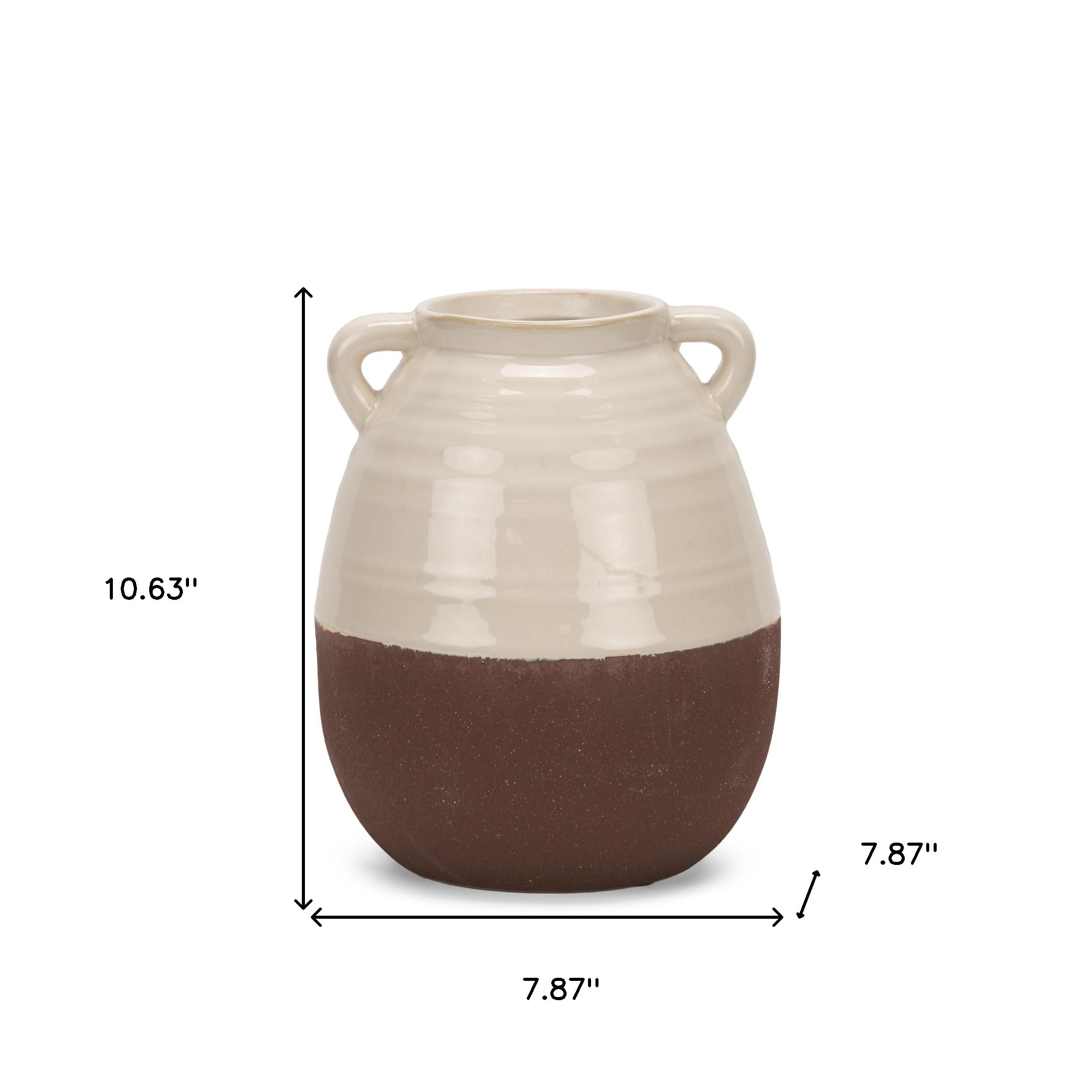 11" Cream Amphora Ceramic Table Vase