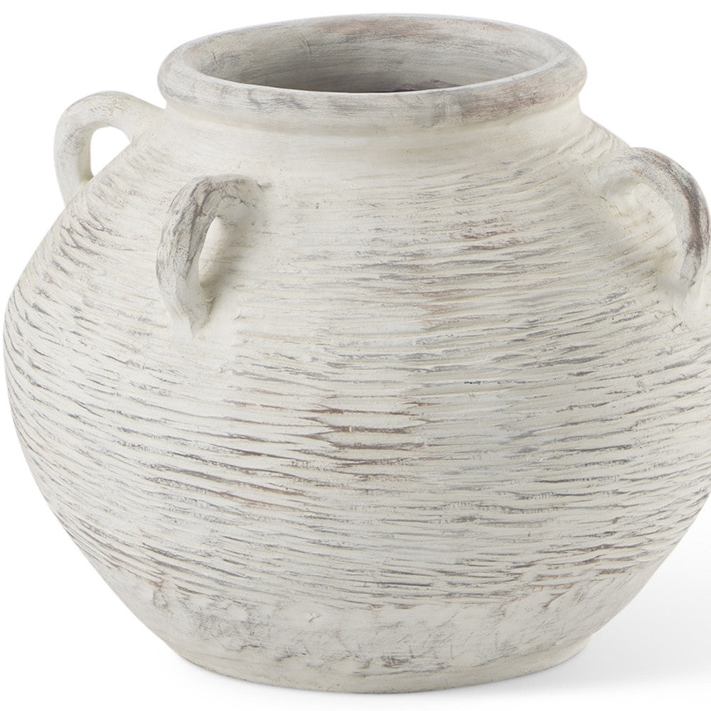 16" Cream Amphora Ceramic Floor Vase