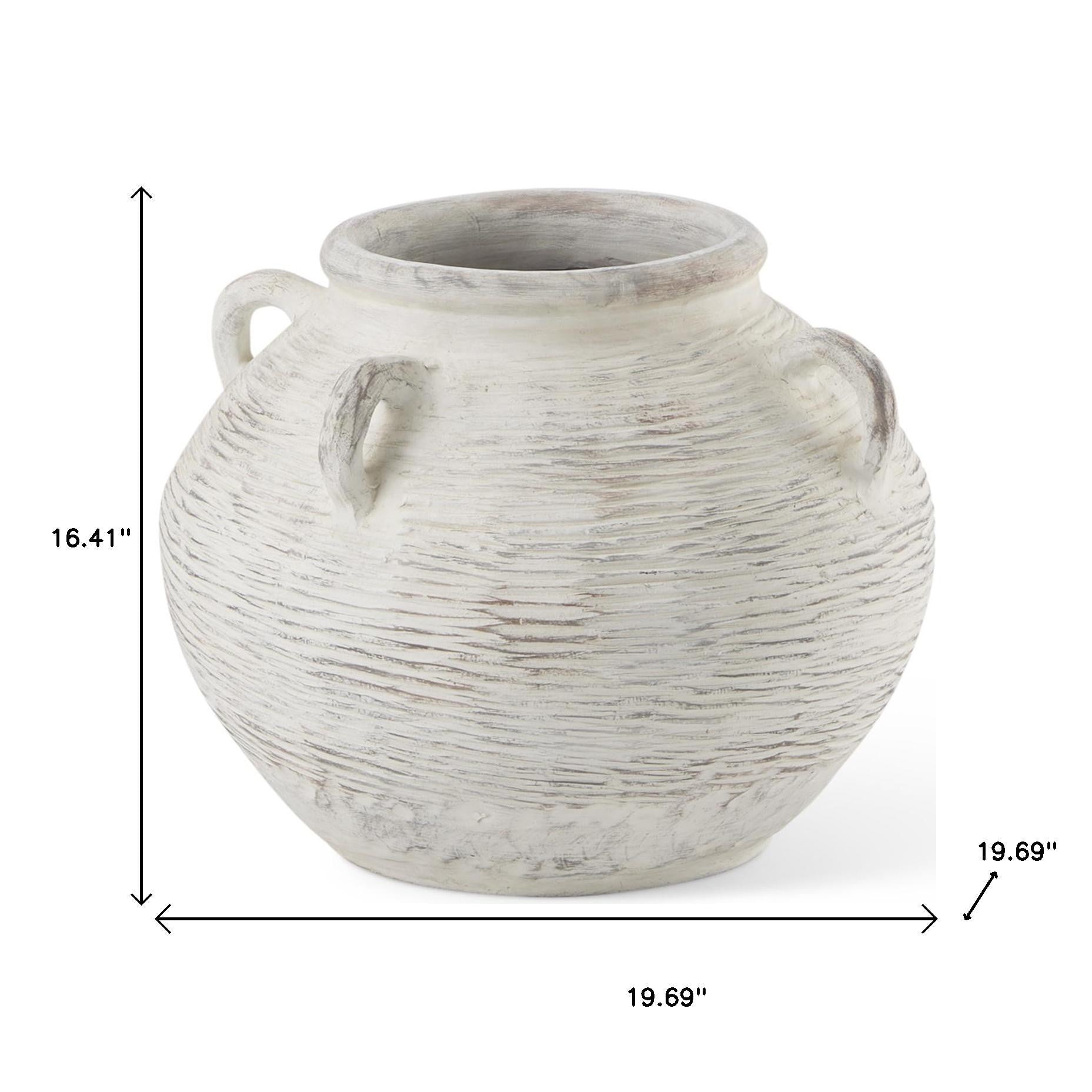 16" Cream Amphora Ceramic Floor Vase