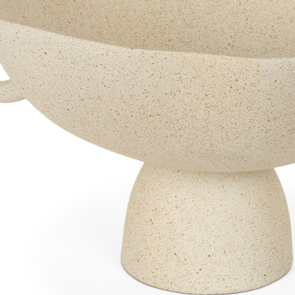 11" Beige Cast Aluminum Round Pedestal Centerpiece Bowl